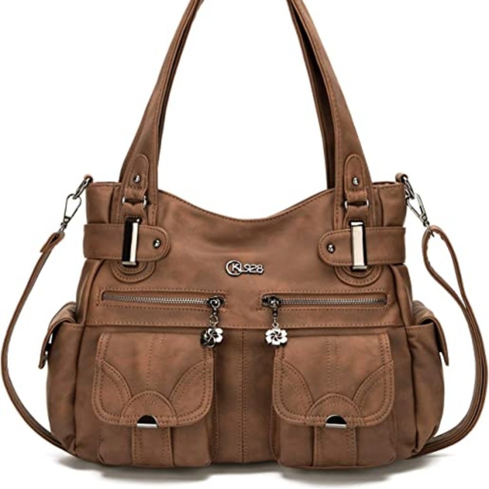 Brown Purses and Handbags for Women Large Hobo Shoulder Bags Soft PU Leather